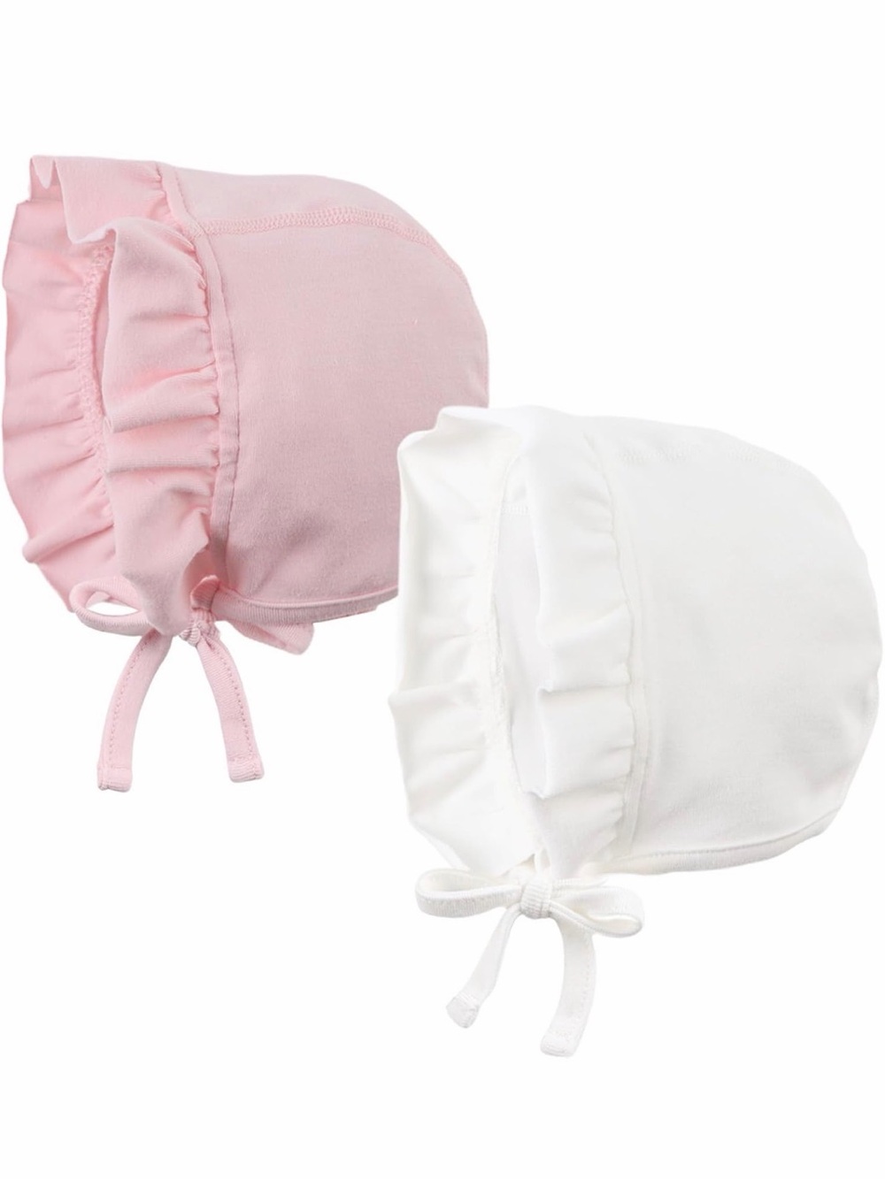 Ruffle Trim Baby Bonnet Set - Pink & White